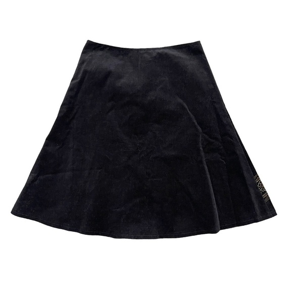 Willi Smith Black Corduroy Embroidered A-Line Short Skirt Gold Floral Stitching - Picture 3 of 8